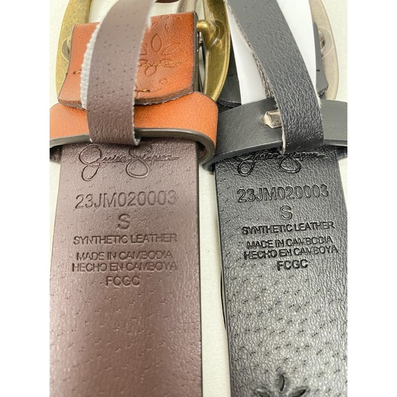 Jessica Simpson Belts Faux Leather Perforated Floral Black & Tan Size Small - Picture 7 of 8